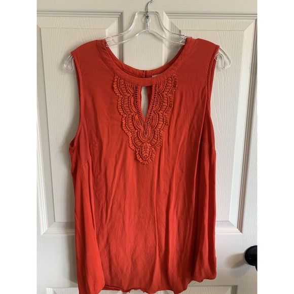 pale sky blouse top ORANGE plus size 1X sleeveless lace front keyhole front - Picture 2 of 10